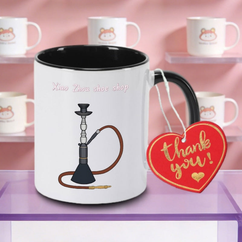Tailorly Black Accent 11 oz Mug - 1pc middle eastern hookah ceramic mug non slip coffee tea cup suitable for home daily use christmas easter mother day