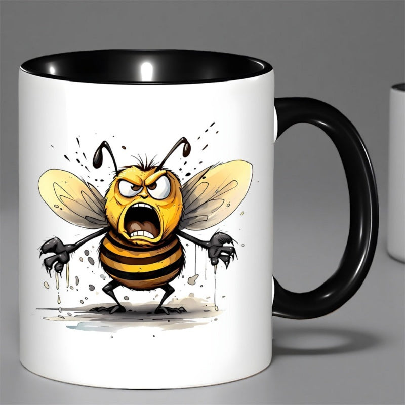 Tailorly Black Accent 11 oz Mug - angry cartoon bee
