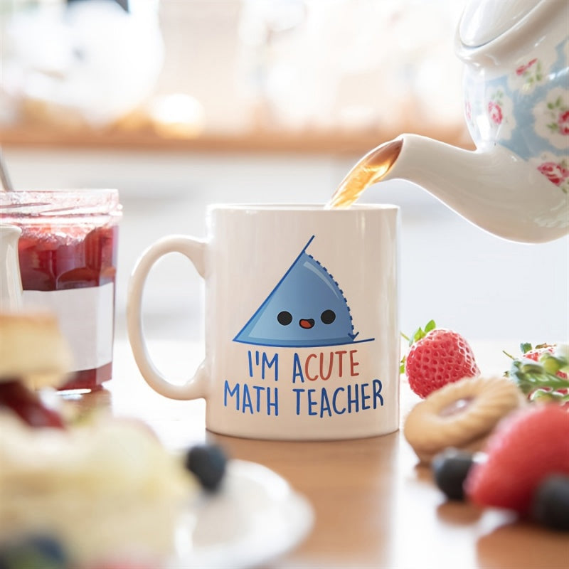 Tailorly White Ceramic 11 oz Mug - Im Acute Math Teacher Smiling Blue Cartoon Shape With Happy Face For Educational Classroom Triangle