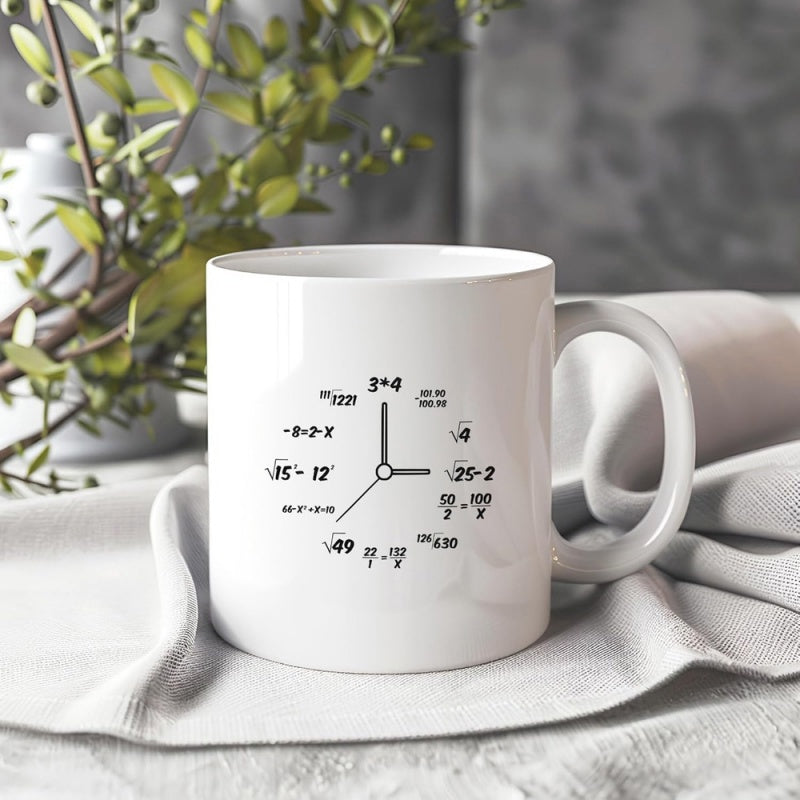 Tailorly White Ceramic 11 oz Mug - Minimalist Black Mathematical Formulas Arranged In A Circular Clock Formation Mug