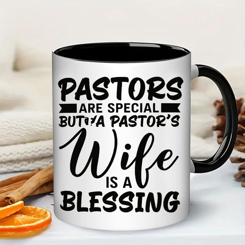 Tailorly Black Accent 11 oz Mug - pastors are special but a pastors wife is a christian text
