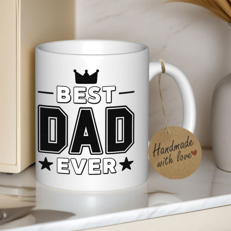 Tailorly White Ceramic 11 oz Mug - Best Dad Ever Classic Royal Crown With Stars And Bold Athletic Style Text Design Mug