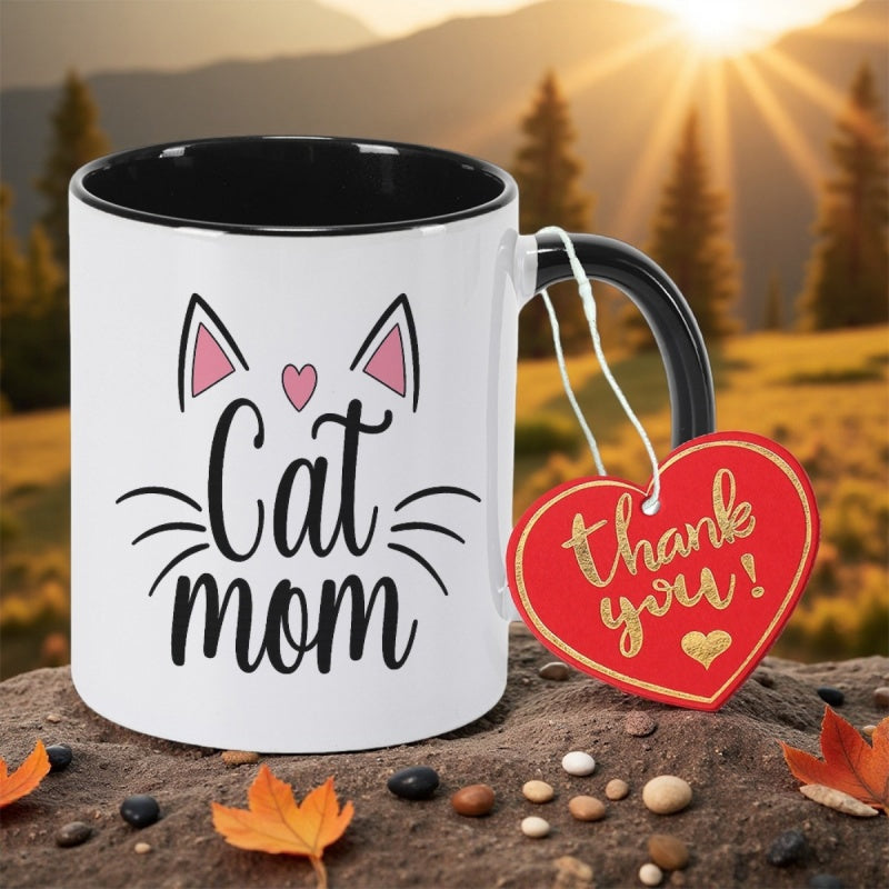 Tailorly Black Accent 11 oz Mug - this elegant vintage style ceramic coffee mug holding 11oz 350ml a perfect housewarming anniversary or easter for