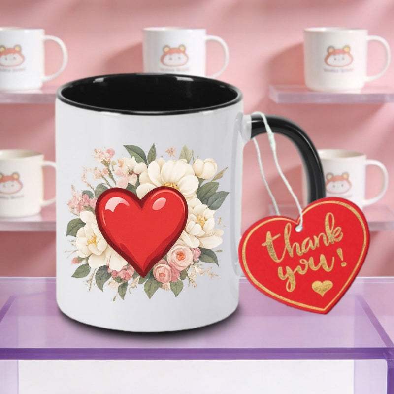 Tailorly Black Accent 11 oz Mug - couple of red roses shape print logo