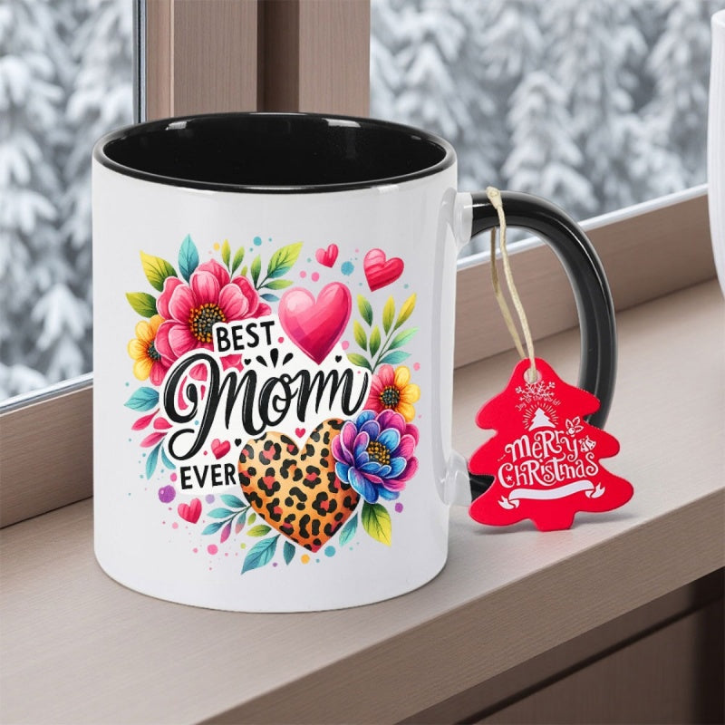 Tailorly Black Accent 11 oz Mug - ceramic coffee mug featuring and 11oz 350ml non slip round cup hand wash only stylish tea coffee cup for