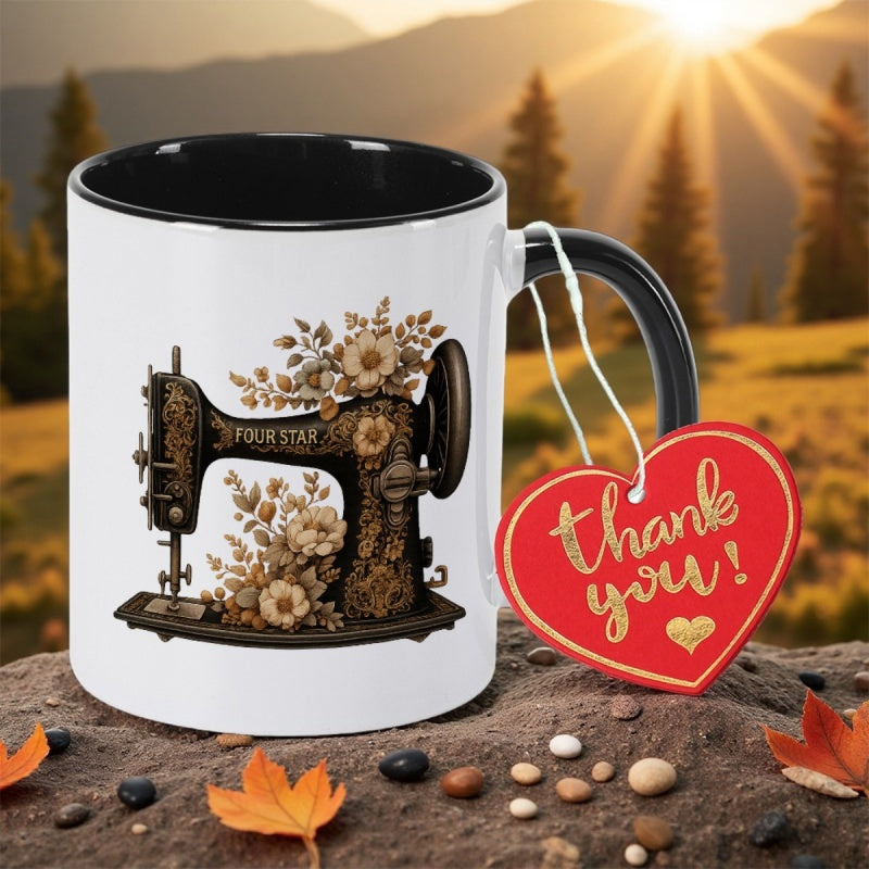 Tailorly Black Accent 11 oz Mug - vintage sewing machine