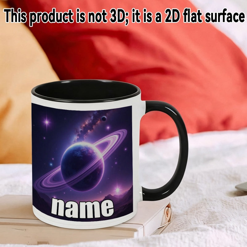 Tailorly Black Accent 11 oz Mug - white saturn cartoon anime