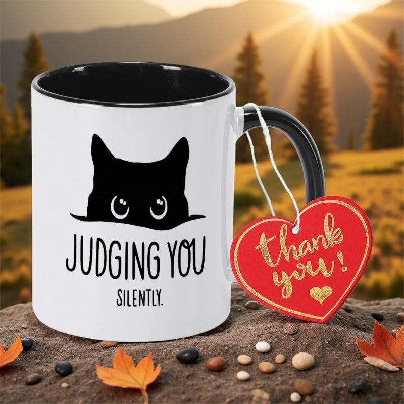 Tailorly Black Accent 11 oz Mug - whimsycat print