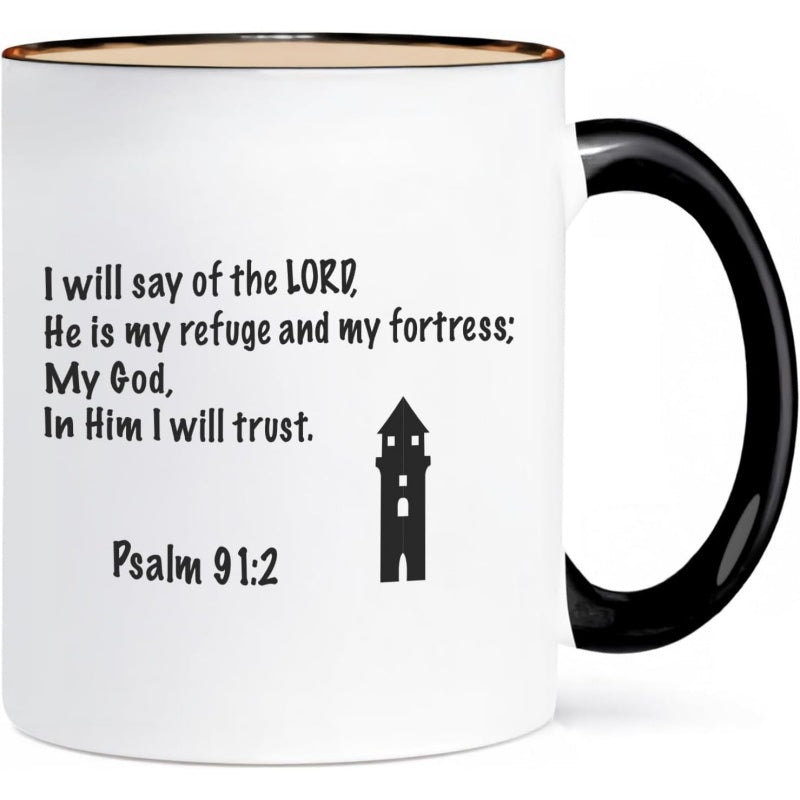 Tailorly Black Accent 11 oz Mug - psalm 91 2 my heart handle scripture