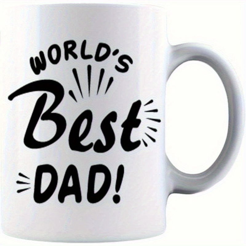 Tailorly White Ceramic 11 oz Mug - Worlds Best Dad Artistic Hand Lettered Script Surrounded By Festive Radiating Burst Lines Typography