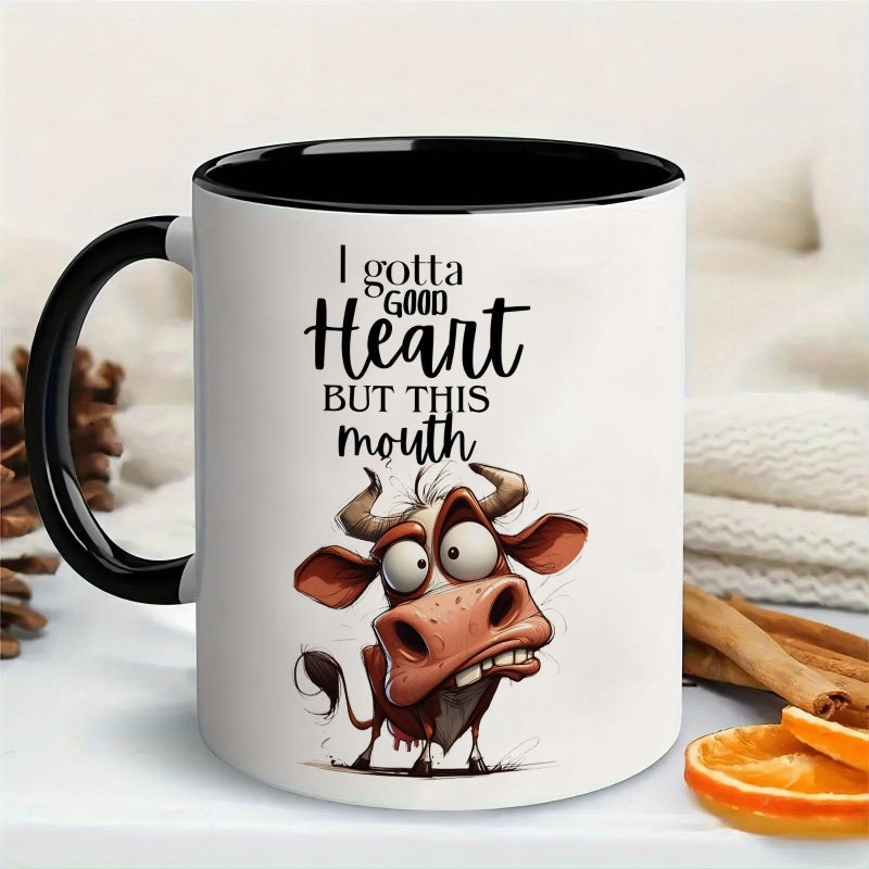 Tailorly Black Accent 11 oz Mug - funny cow cartoon animal character