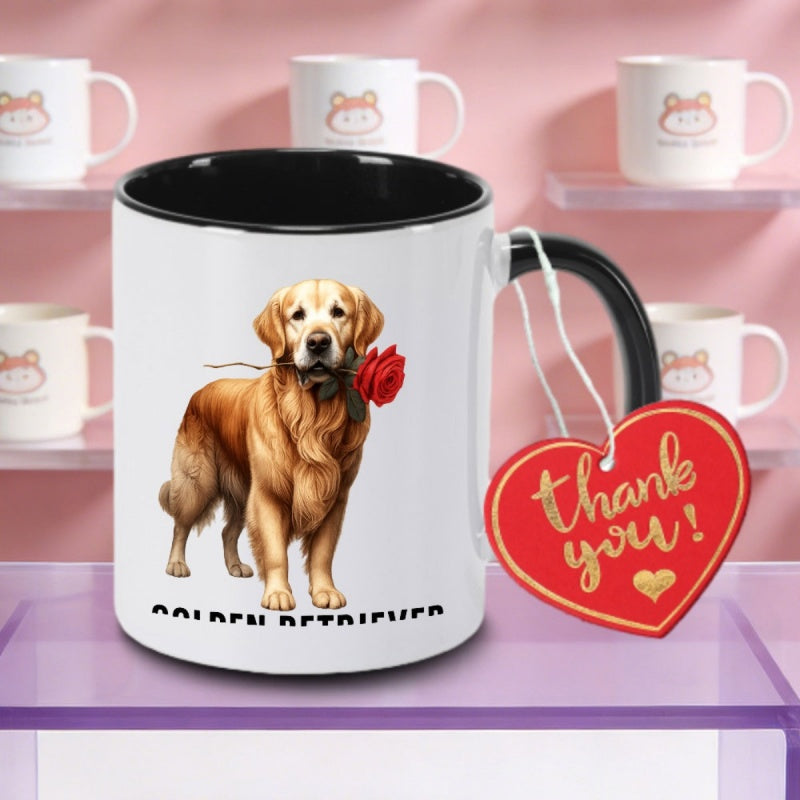 Tailorly Black Accent 11 oz Mug - golden retriever roses