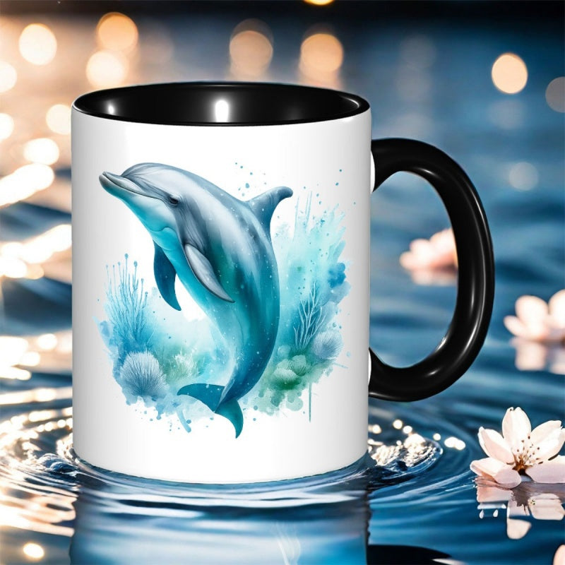 Tailorly Black Accent 11 oz Mug - coral print