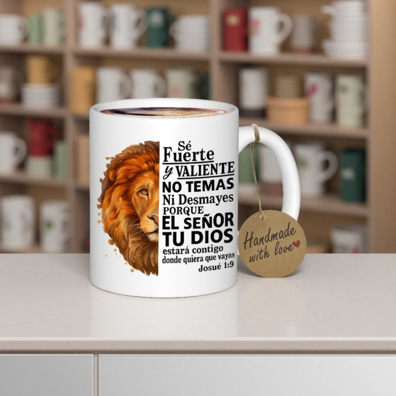 Tailorly White Ceramic 11 oz Mug - Handmade With Love Majestic Half Profile Of A Lion With Golden Brown Mane Lion