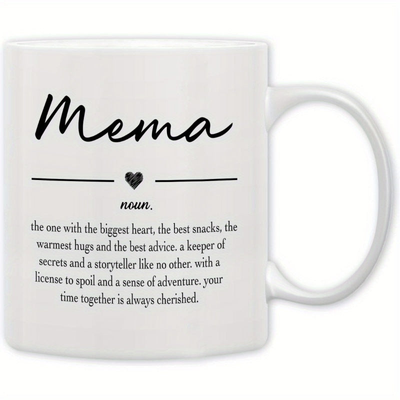 Tailorly White Ceramic 11 oz Mug - Mema Noun Definition Minimalist Dictionary Style Layout Featuring A Small Centered Decorative Heart