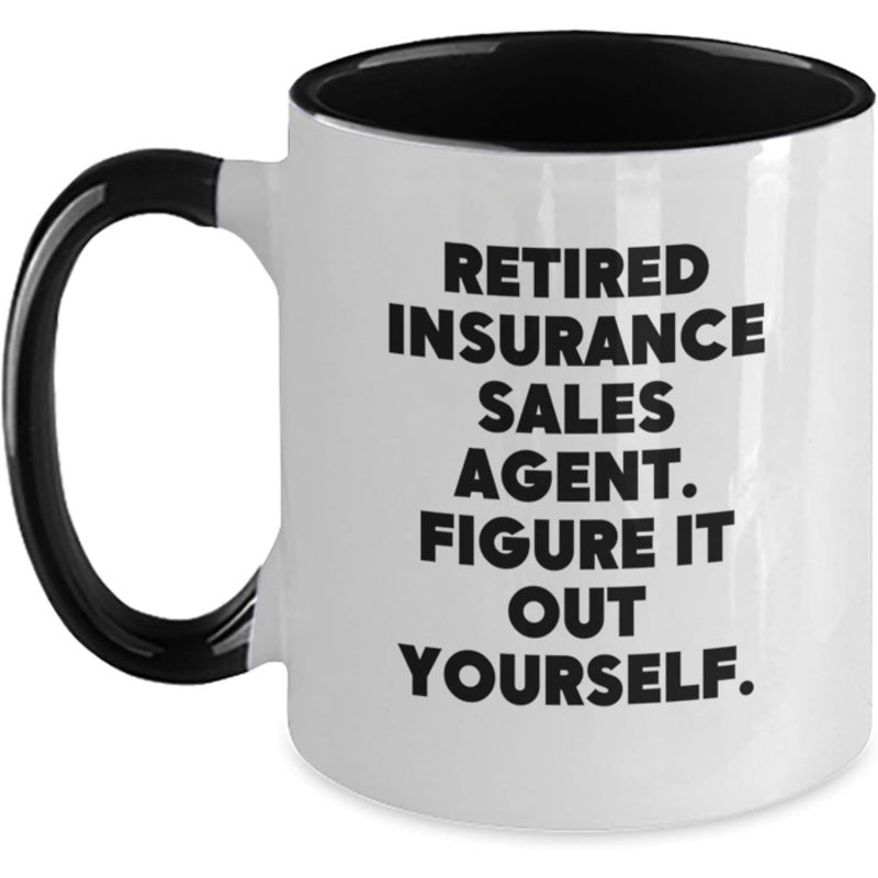 Tailorly Black Accent 11 oz Mug - funny text "from family to insurance agent" and "retired figure it out yourself"