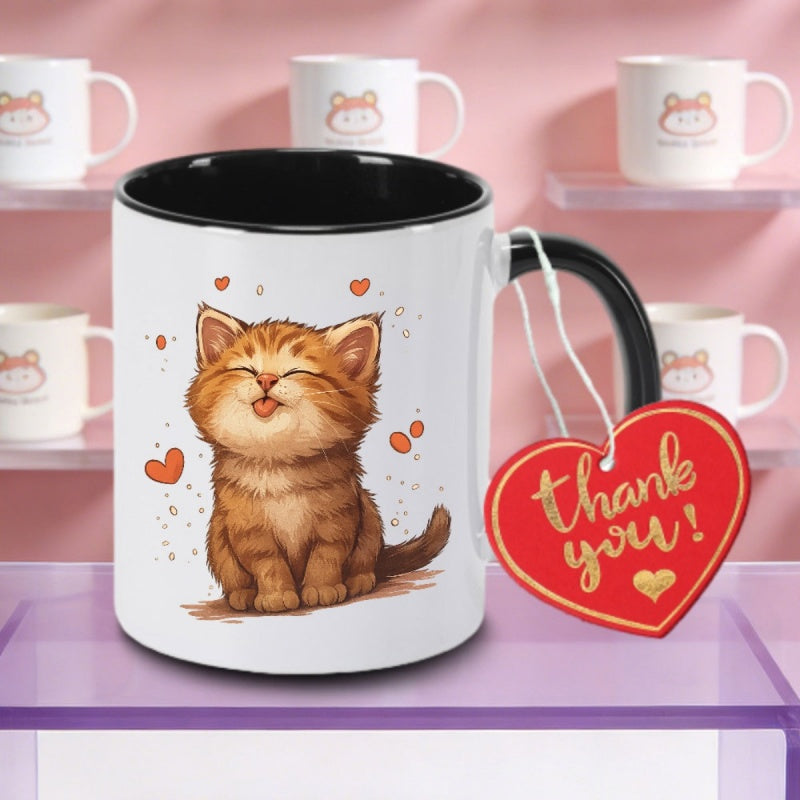 Tailorly Black Accent 11 oz Mug - cute orange happy cat themed