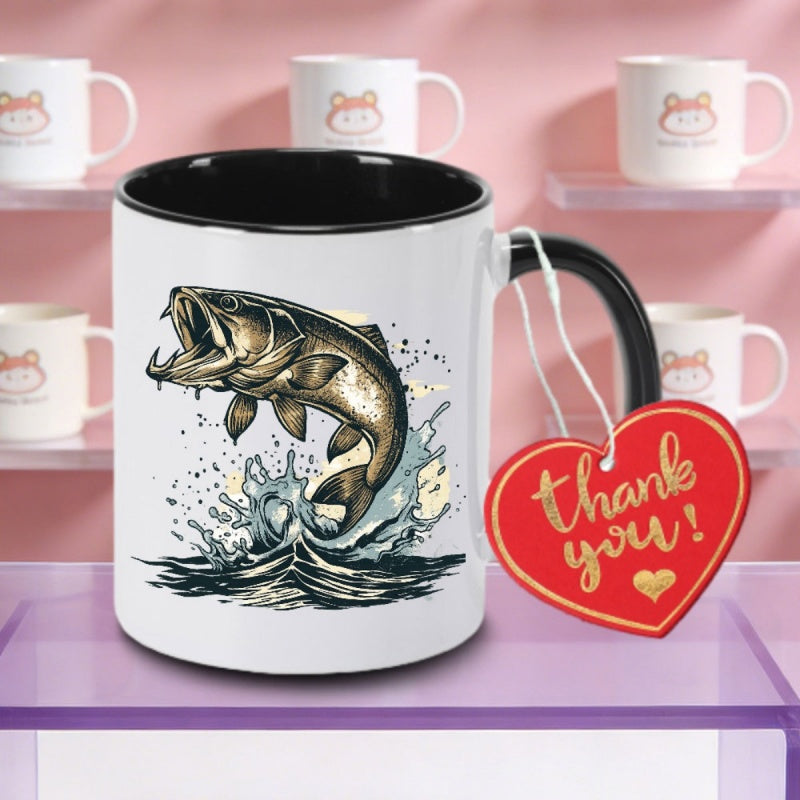 Tailorly Black Accent 11 oz Mug - 11oz reusable ceramic coffee mug with non slip base suitable for tea milk water dishwasher cup for home ideal