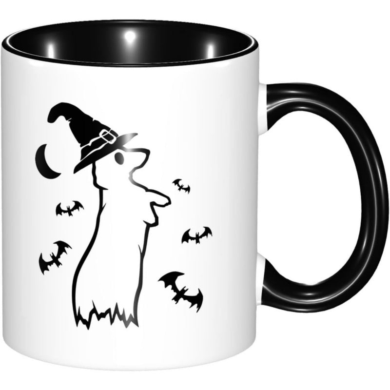 Tailorly Black Accent 11 oz Mug - halloween themed dachshund ghost and witch