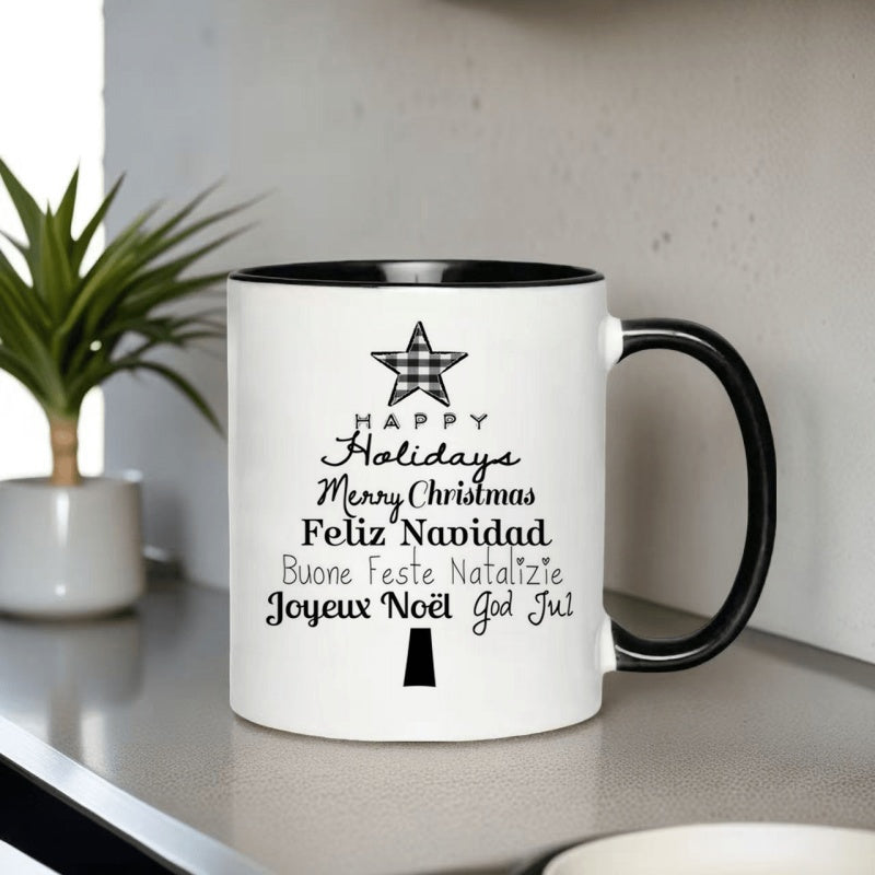 Tailorly Black Accent 11 oz Mug - christmas tree pattern