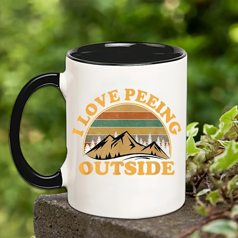 Tailorly Black Accent 11 oz Mug - i love peeing outside text