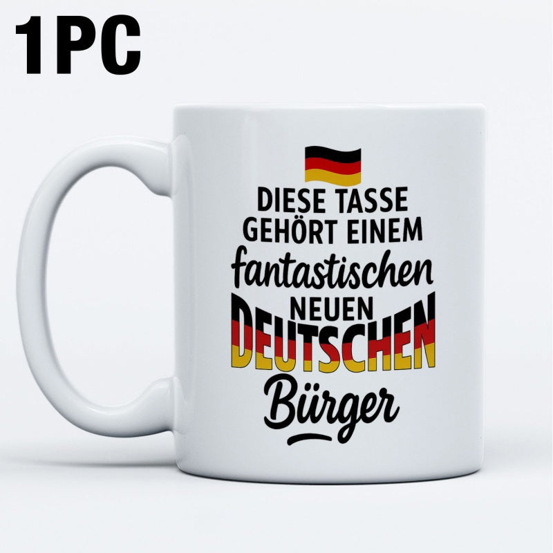 Tailorly White Ceramic 11 oz Mug - Ceramic Coffee Vessel With German Flag And Patriotic Text Decor Mug