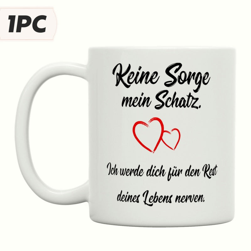 Tailorly White Ceramic 11 oz Mug - Minimalist Simple Red Hand Drawn Outlined Intertwined Sweet Hearts Heart