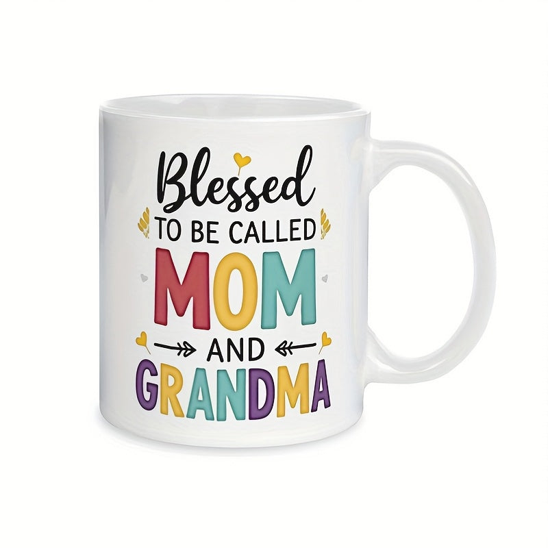 Tailorly White Ceramic 11 oz Mug - Blessed To Be Called Mom And Grandma Colorful Hand Drawn Elements With Delicate Decorative Arrows Hearts