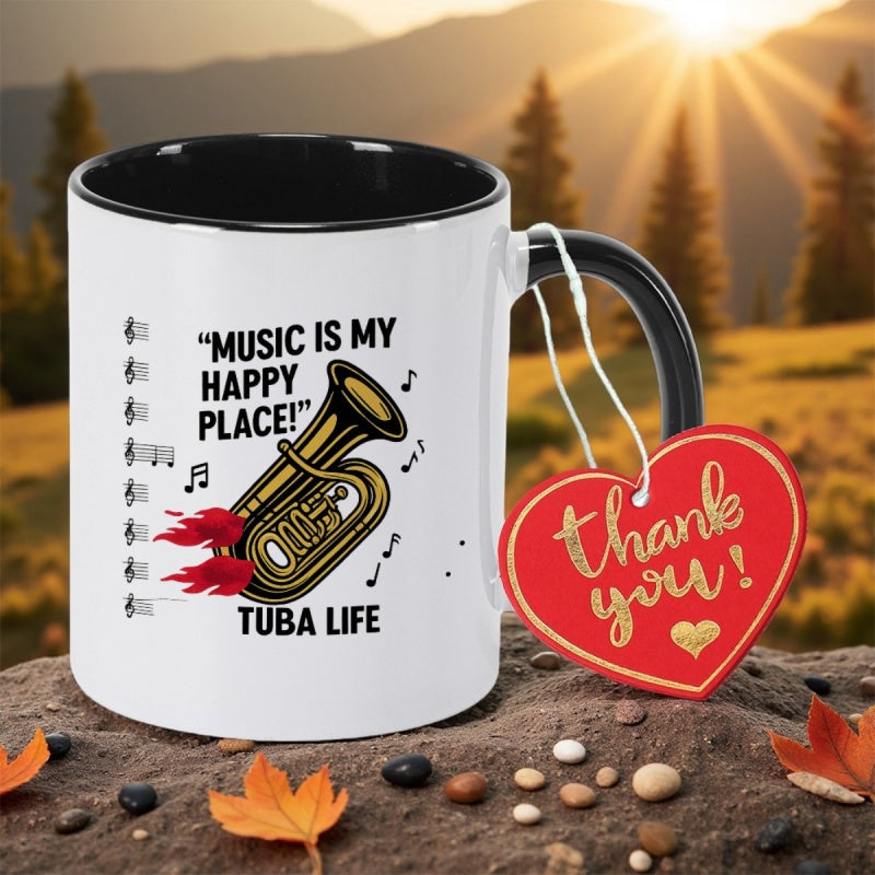 Tailorly Black Accent 11 oz Mug - tuba place musical musicthemed ceramic coffee mug coffee cup vintage style 11oz350ml office desk workplace