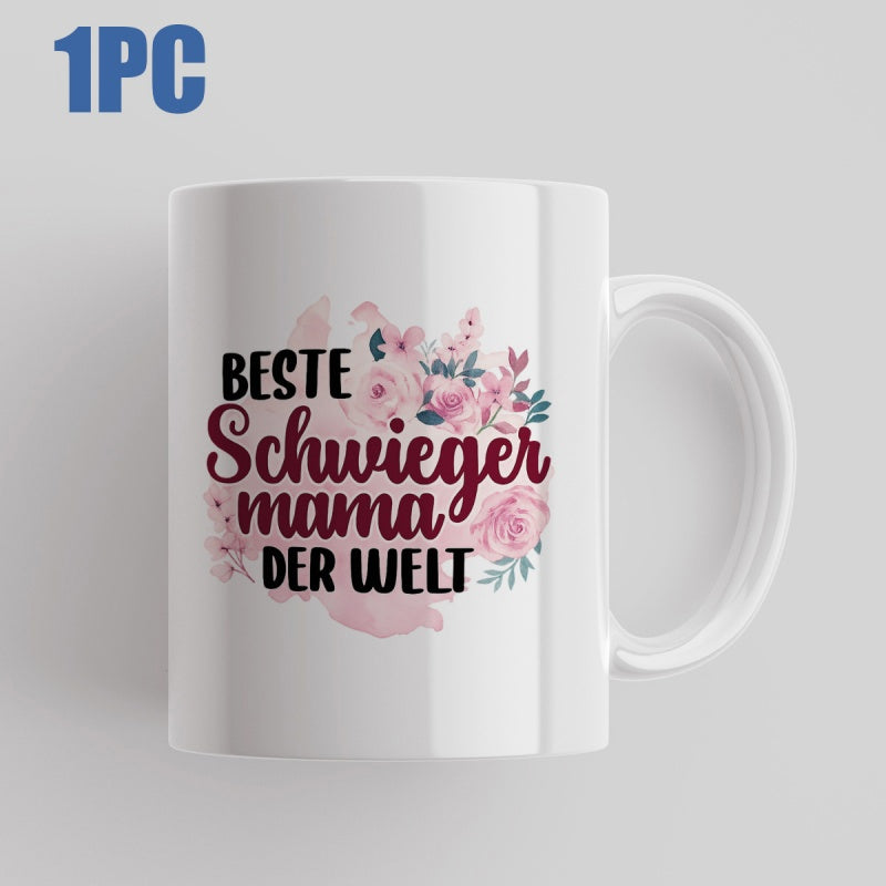 Tailorly White Ceramic 11 oz Mug - Soft Pink Watercolor Roses Arranged Among Delicate Green Botanical Leaves Flower