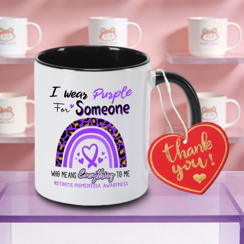 Tailorly Black Accent 11 oz Mug - purple heart retinitis pigmentosa awareness logo
