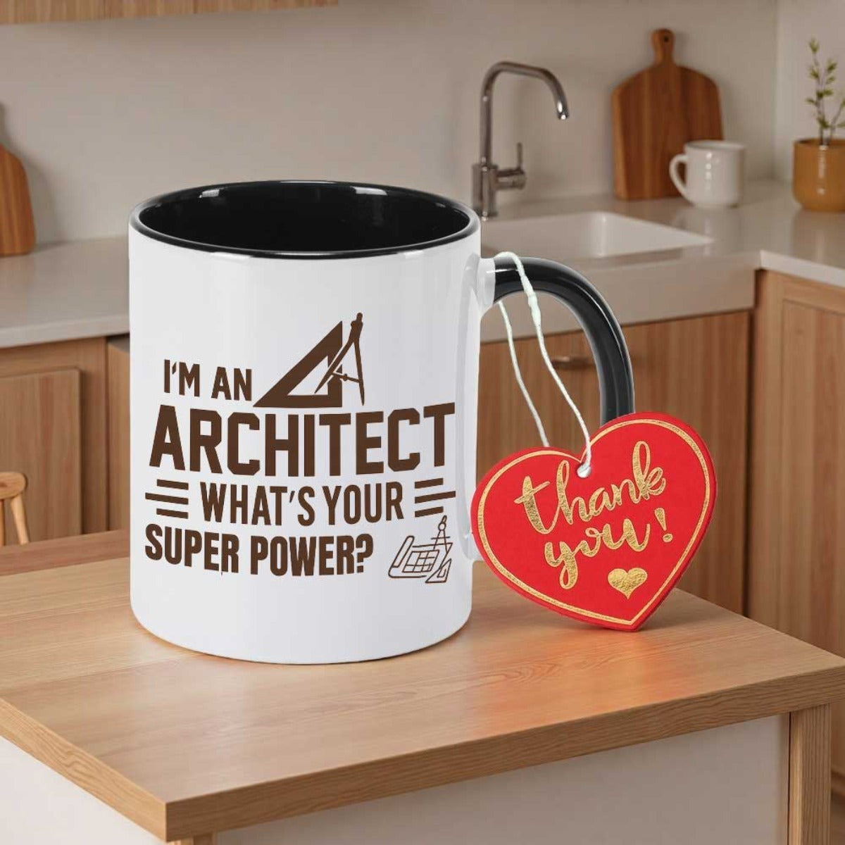 Tailorly Black Accent 11 oz Mug - t square and pencil print