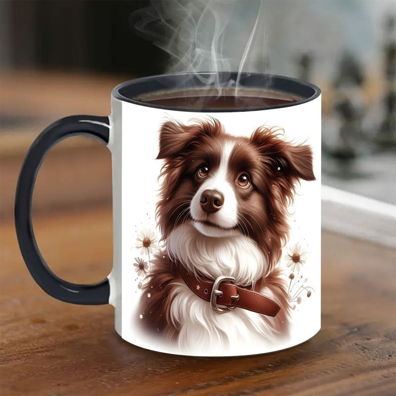 Tailorly Black Accent 11 oz Mug - border collie with floral accents