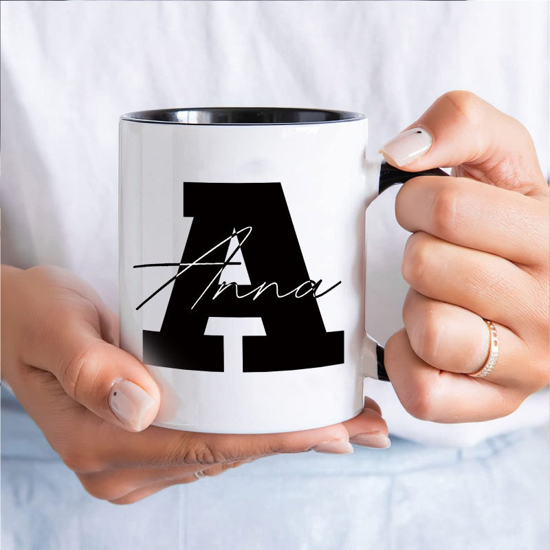Tailorly Black Accent 11 oz Mug - 26 letter name personalized text