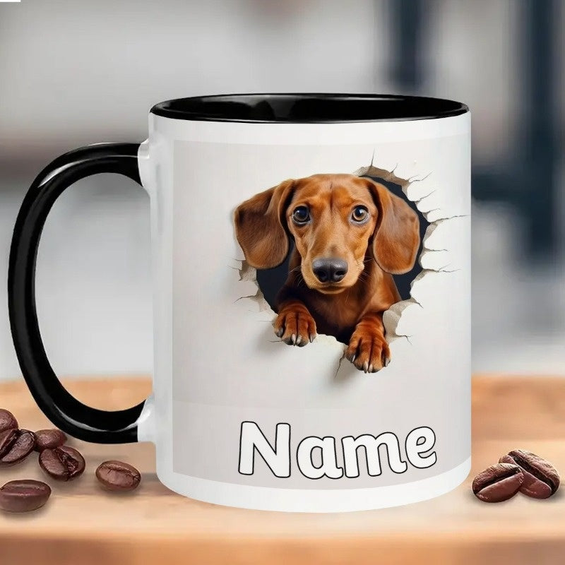 Tailorly Black Accent 11 oz Mug - engraved dachshund with name and photo text