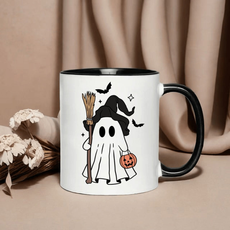 Tailorly Black Accent 11 oz Mug - 1pc halloween coffee mug 11oz and 15oz ceramic mug for coffee tea and milk suitable for heat resistant machine