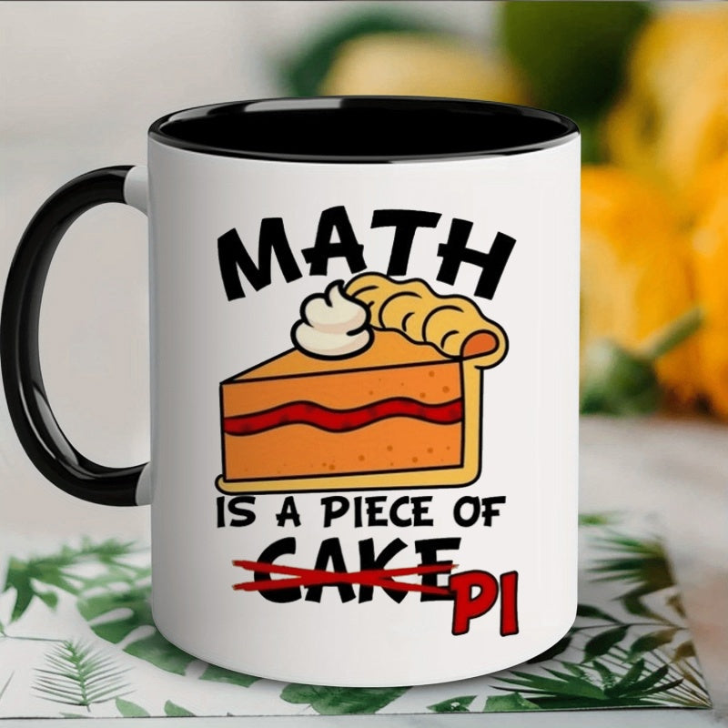 Tailorly Black Accent 11 oz Mug - funny math is pi ceramic mug humorous pi day gift for math teachers students durable white coffee cup with cake