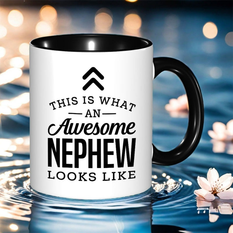 Tailorly Black Accent 11 oz Mug - a ceramic coffee mug featuring that celebrates an amazing nephew ideal for home or office use its a great birthday or