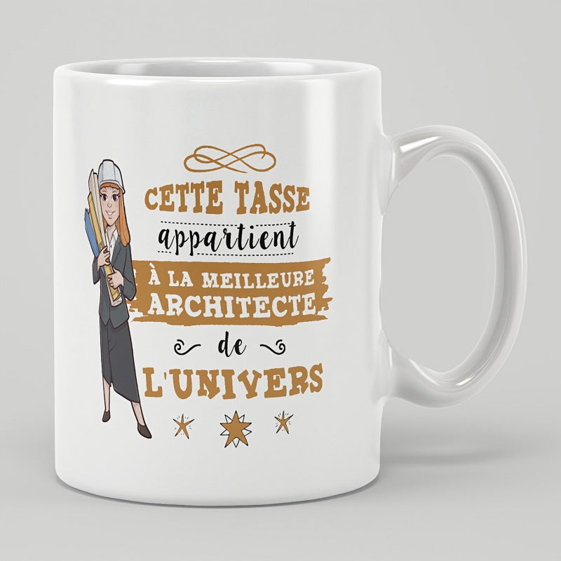 Tailorly White Ceramic 11 oz Mug - Professional Cartoon Woman Carrying Blueprints Wearing A Protective Hard Hat Architect