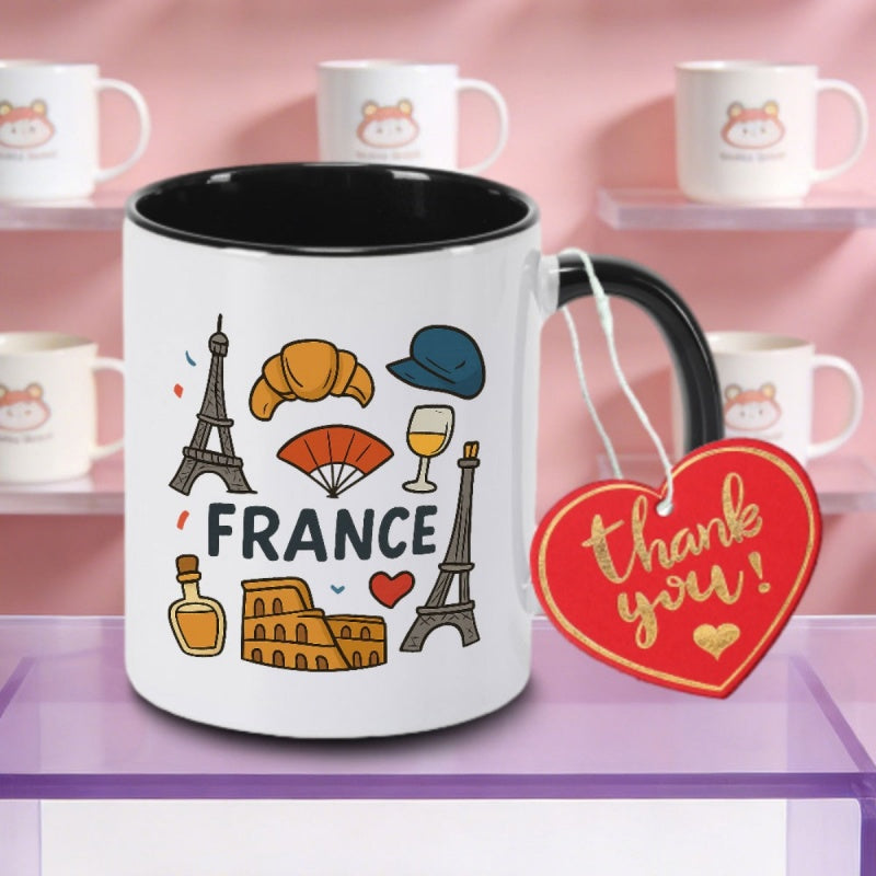 Tailorly Black Accent 11 oz Mug - french travel icons france text logo