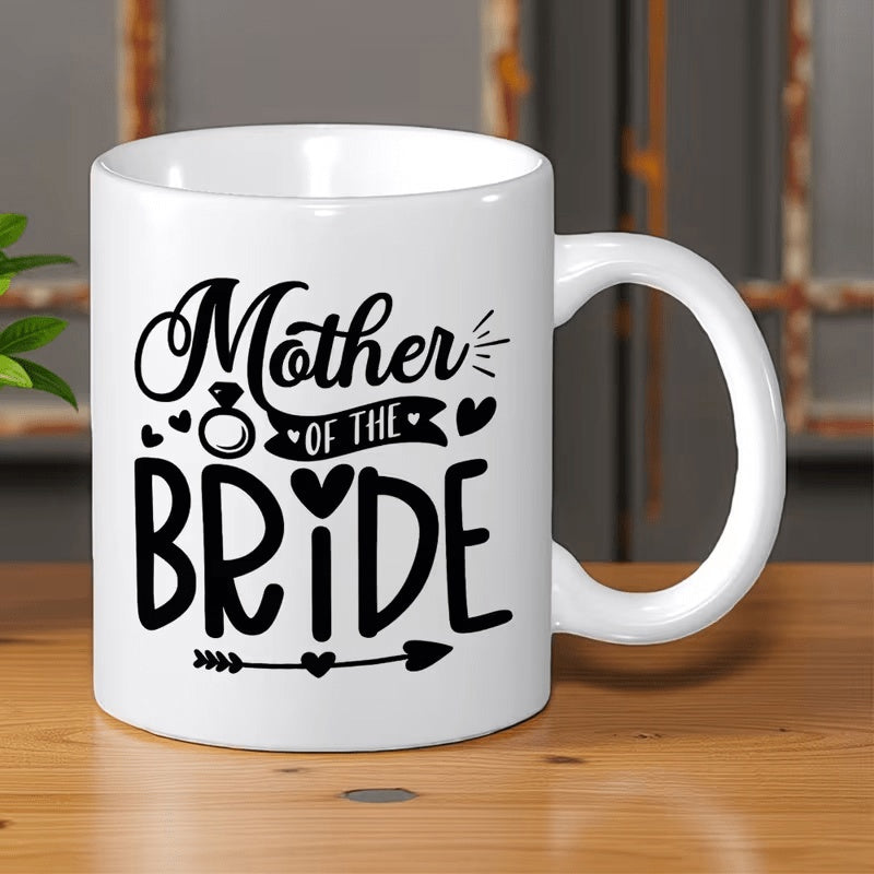 Tailorly White Ceramic 11 oz Mug - Mother Of The Bride Elegant Script Typography On Smooth With Hearts Mug