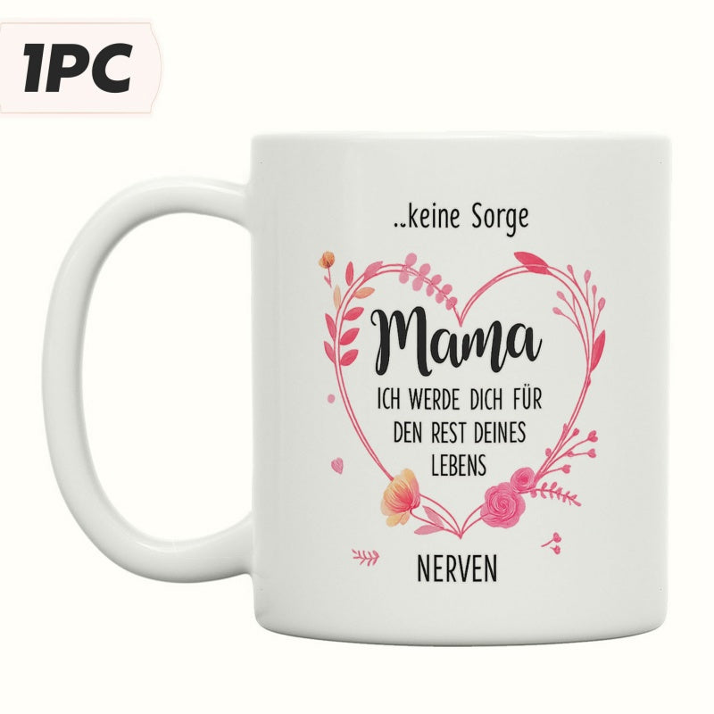 Tailorly White Ceramic 11 oz Mug - Mama Delicate Pink Floral Wreath Featuring A Decorative Blooming Heart