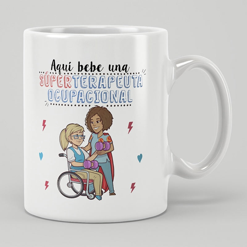 Tailorly White Ceramic 11 oz Mug - Caring Occupational Therapist Helping Disabled Patient Exercise With Small Weights Woman