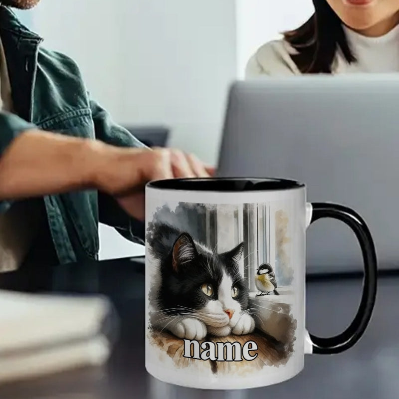 Tailorly Black Accent 11 oz Mug - watercolor style cute cartoon anime