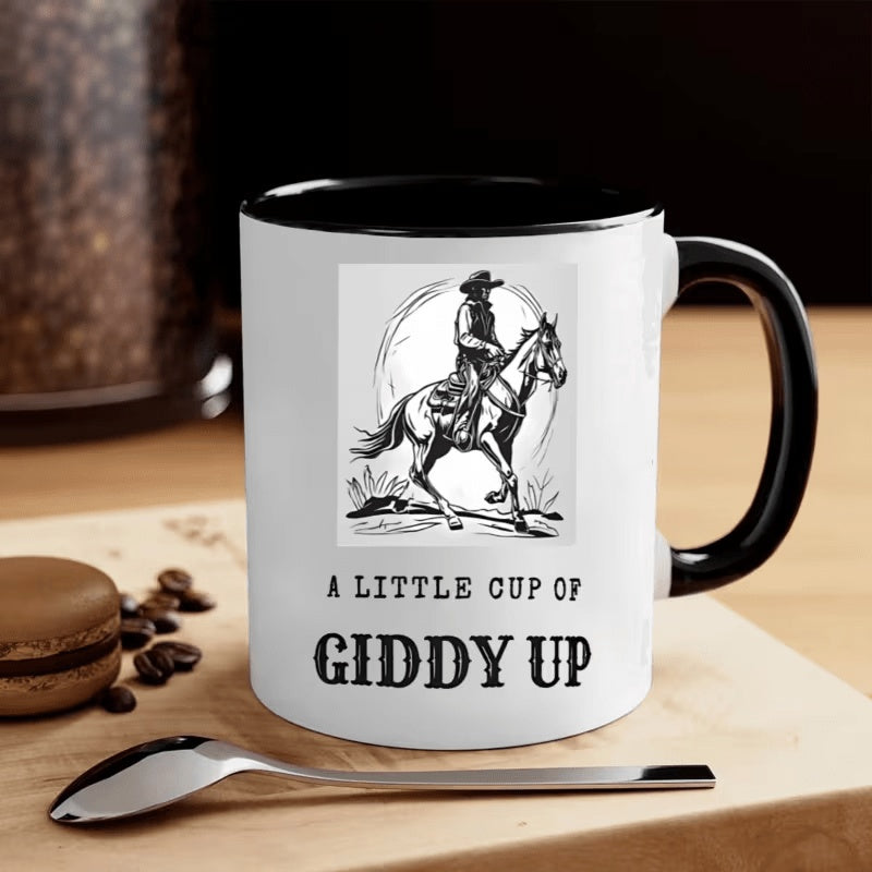 Tailorly Black Accent 11 oz Mug - cowboy rider illustration