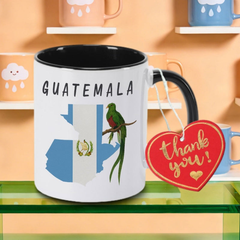 Tailorly Black Accent 11 oz Mug - flag map bird of guatemala logo