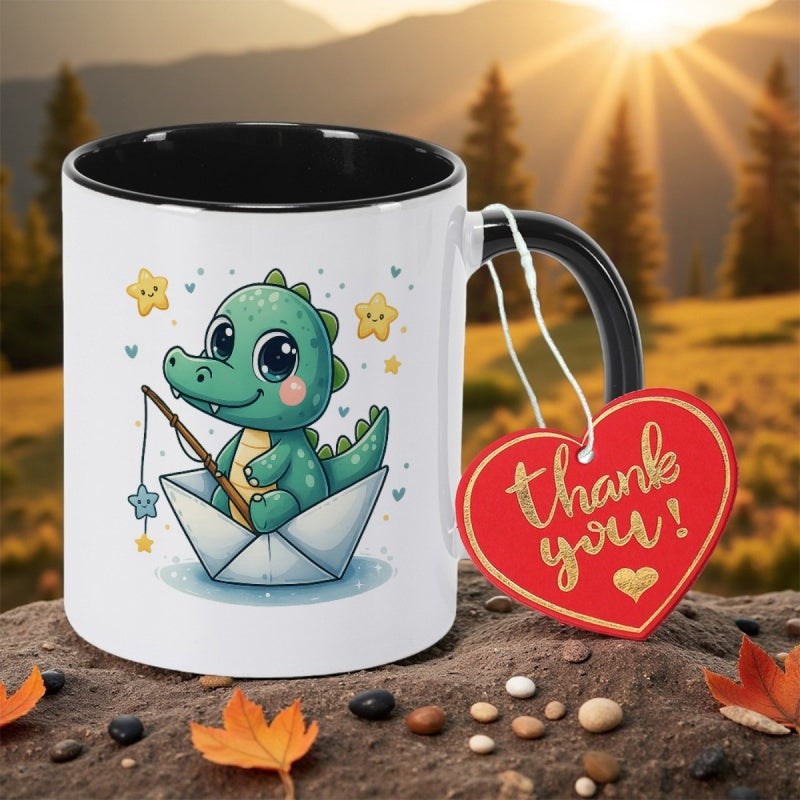 Tailorly Black Accent 11 oz Mug - dinosaurs print