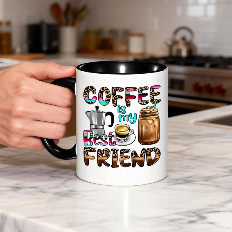 Tailorly Black Accent 11 oz Mug - friend coffee beans and a cup
