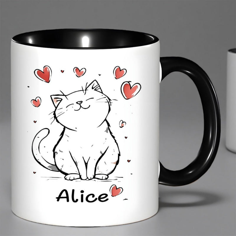 Tailorly Black Accent 11 oz Mug - smiling white cat