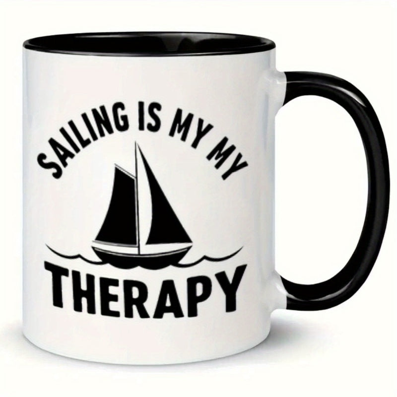 Tailorly Black Accent 11 oz Mug - sailboat waves black and white text